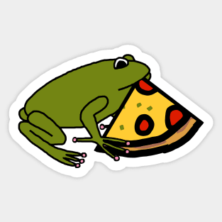 Cute Green Frog with Pizza Slice Sticker